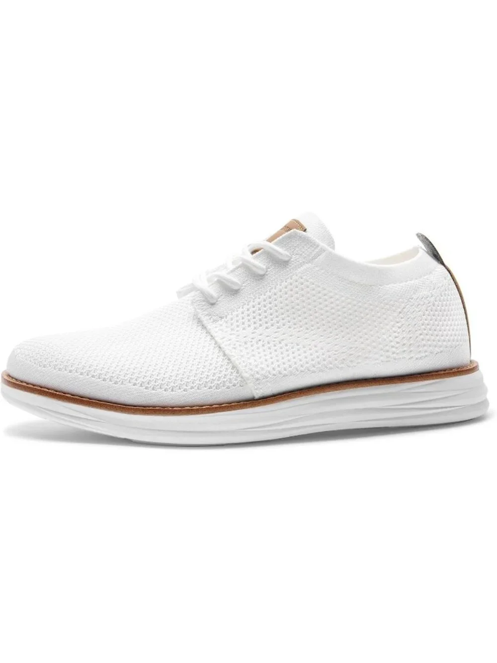 Mens White Faux Leather Bruno Marc Knit Flex Breeze Casual Fashion Sneakers